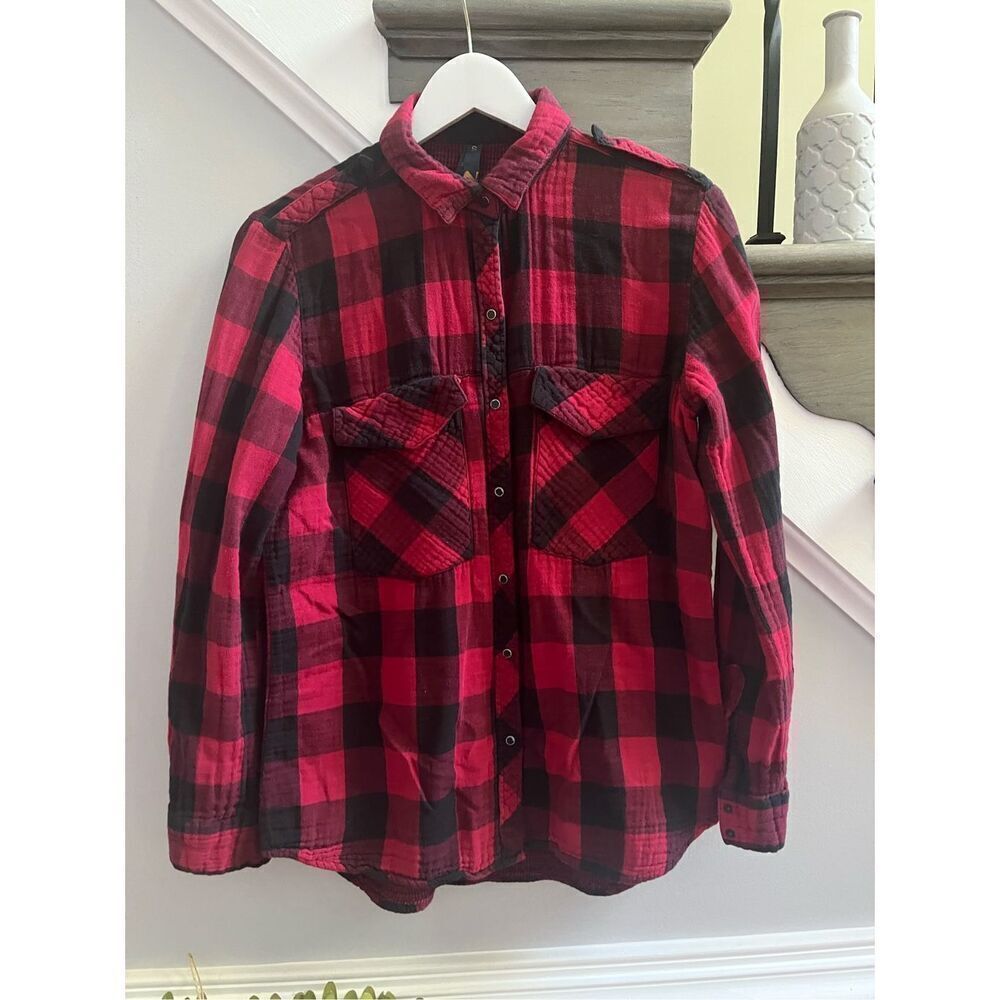 Seven7 Red & Black Buffalo Plaid Snap Down Gauzy Flannel Shirt sz S